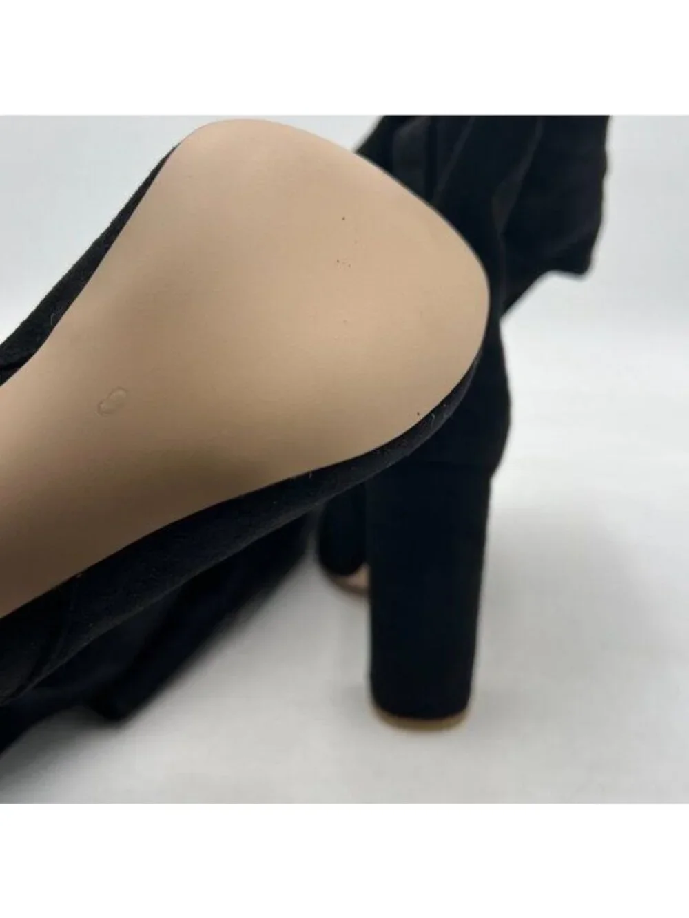 Black Womens Faux Suede Zip Chunky Heel Knee High Heeled Boots